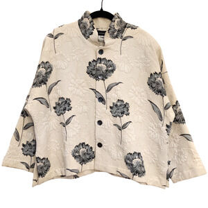 eskandar Floral Quilted Button Jacket Size OS Cream Refined Statement Designer